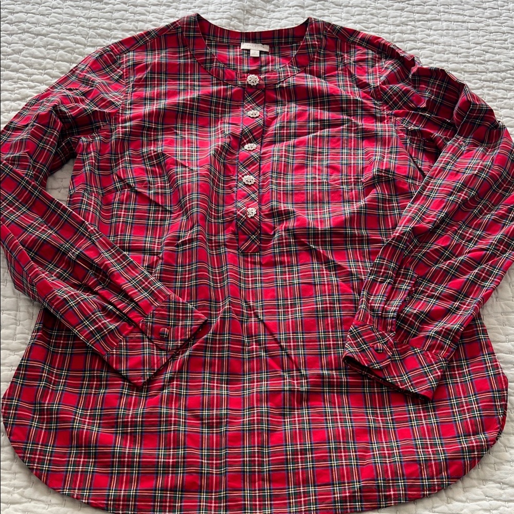 Talbots Red Plaid Casual Button Down Shirt Small